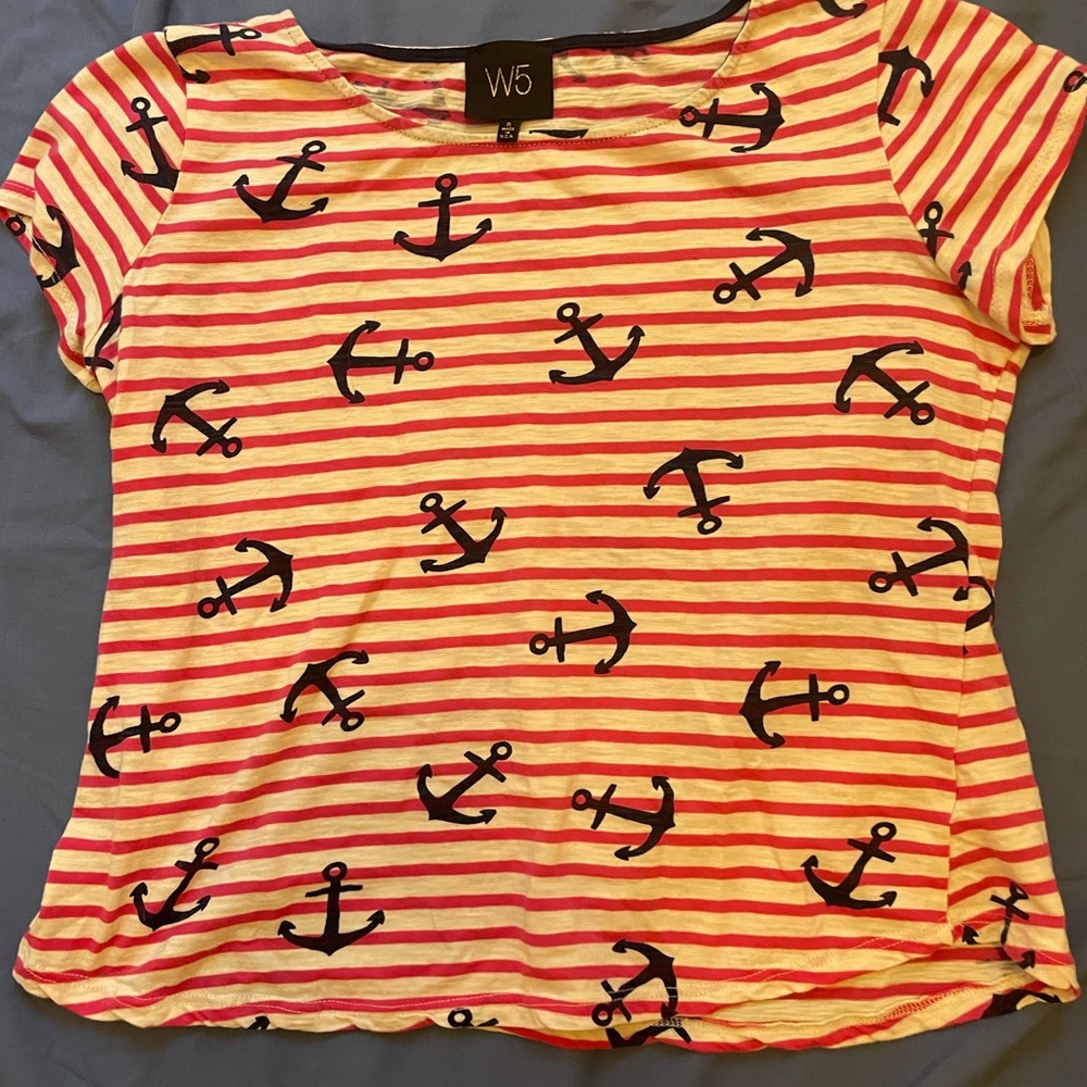 Anchor striped pink and white shirt, small